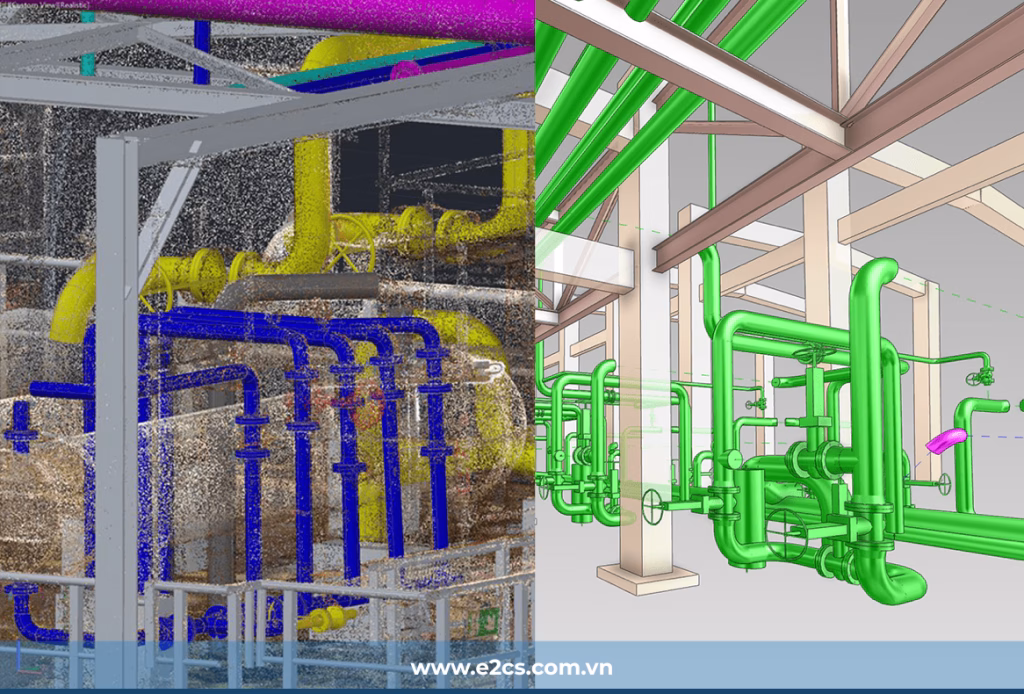 Hệ thống MEP được thể hiện dưới dạng Point-cloud và mô hình 3D